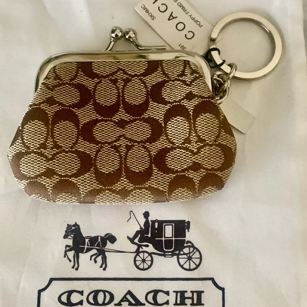 RARE Coach Poppy Signature Coin Purse with Red Floral Accent “LIMITED EDITION”